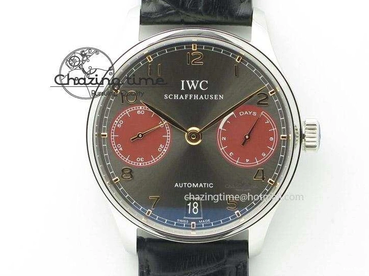 MIROTIME 0416 Breathable Portuguese Real PR IW500127 ZF 1:1 Best Edition Gray Red Dial On Black Leather Strap A 7332